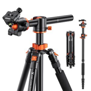67”/1.7m Aluminum Video Camera Tripod Transverse Center Column 35lbs/16KG Load Capacity Portable Monopod with 36mm Ball Head Quick Release Plate, for Travel and Work T255A4+BH-36L